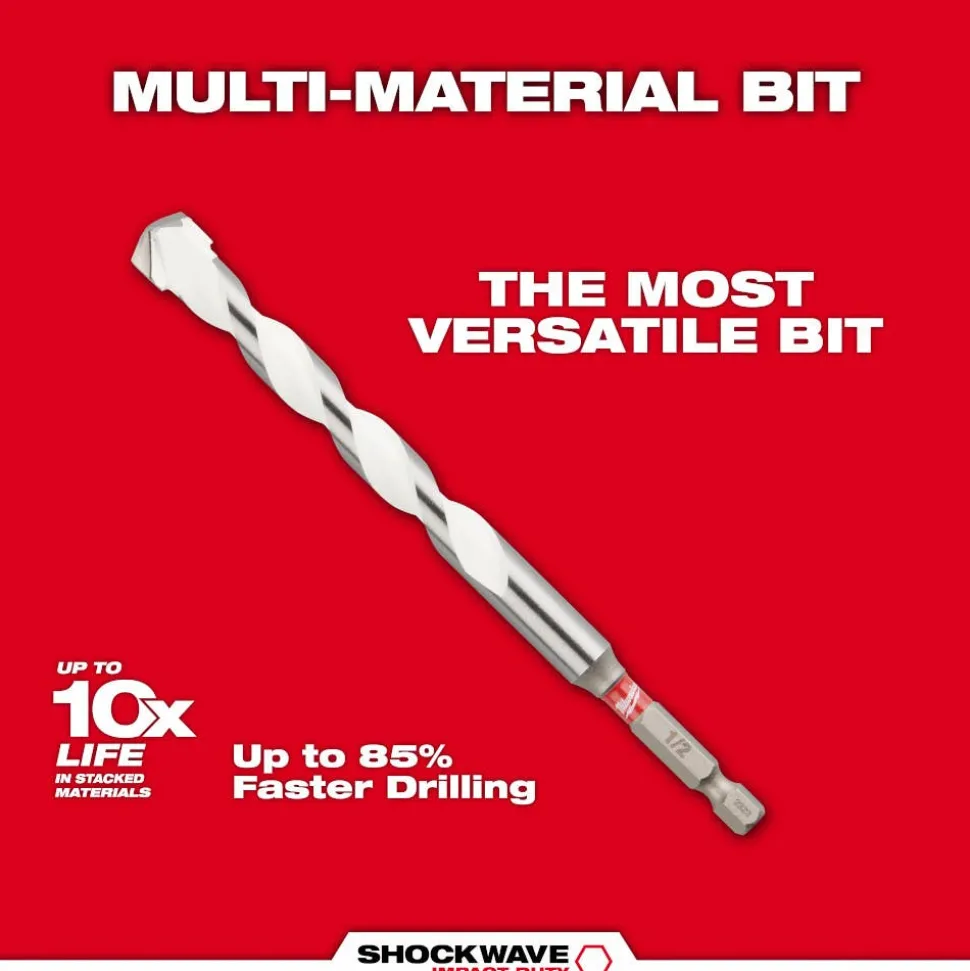 Milwaukee 1/2" x 10" x 12" SHOCKWAVE Impact Duty Carbide Multi-Material Drill Bit 48-20-8893