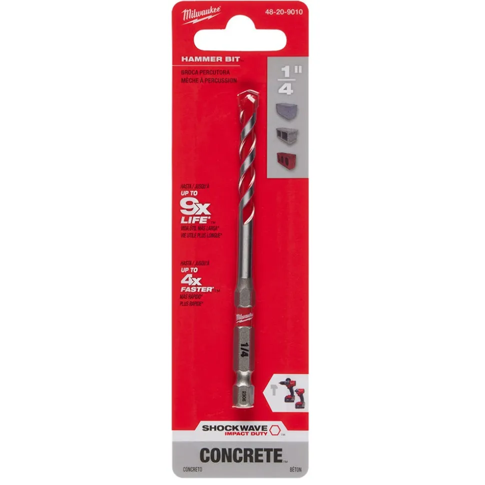 Milwaukee 1/4" x 2" x 4" SHOCKWAVE Impact Duty Carbide Hammer Drill Bit 48-20-9010