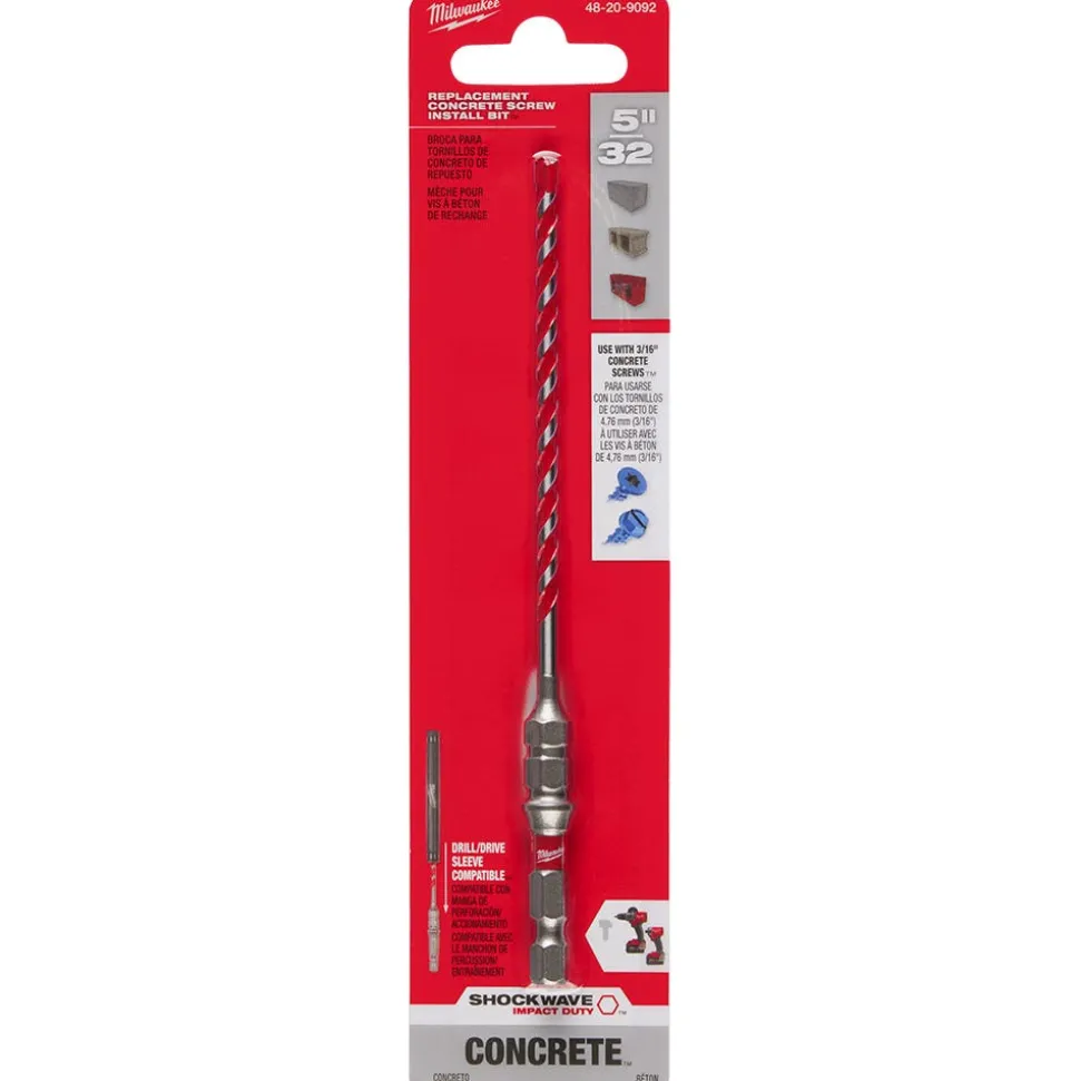 Milwaukee 5/32" x 4" x 6" SHOCKWAVE Impact Duty Carbide Hammer Drill Bit for Concrete Screws 48-20-9092
