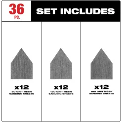 Milwaukee Assorted 80, 120 & 180 Mesh Sanding Sheets for M12 FUEL Orbital Detail Sander 36pk 48-80-5406