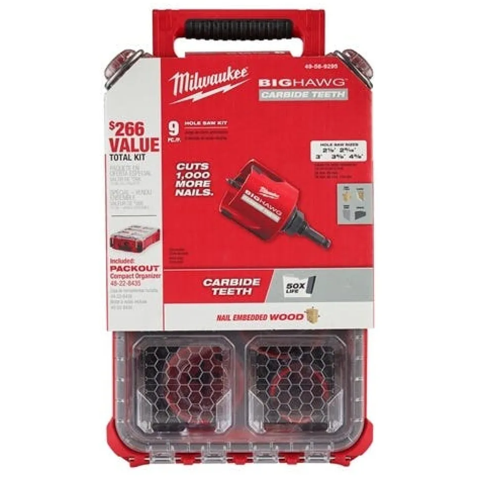Milwaukee BIG HAWG 9-Piece Carbide Hole Saw Set PACKOUT Kit 49-56-9295