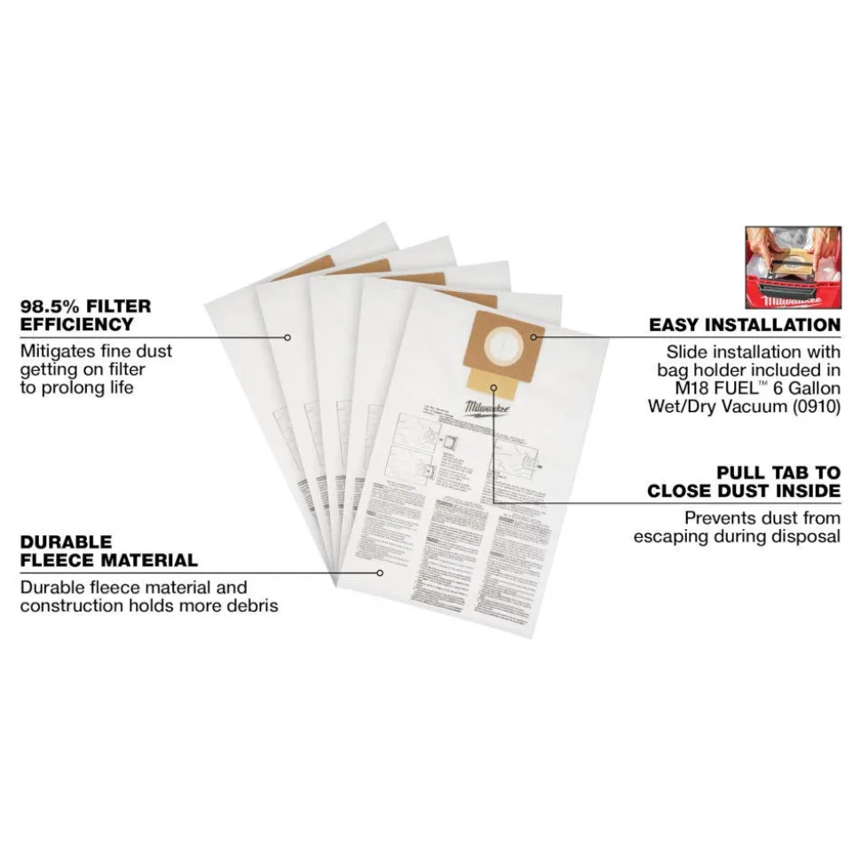 Milwaukee Fleece Dust Bags (5PK) - 6 Gallon 49-90-1979