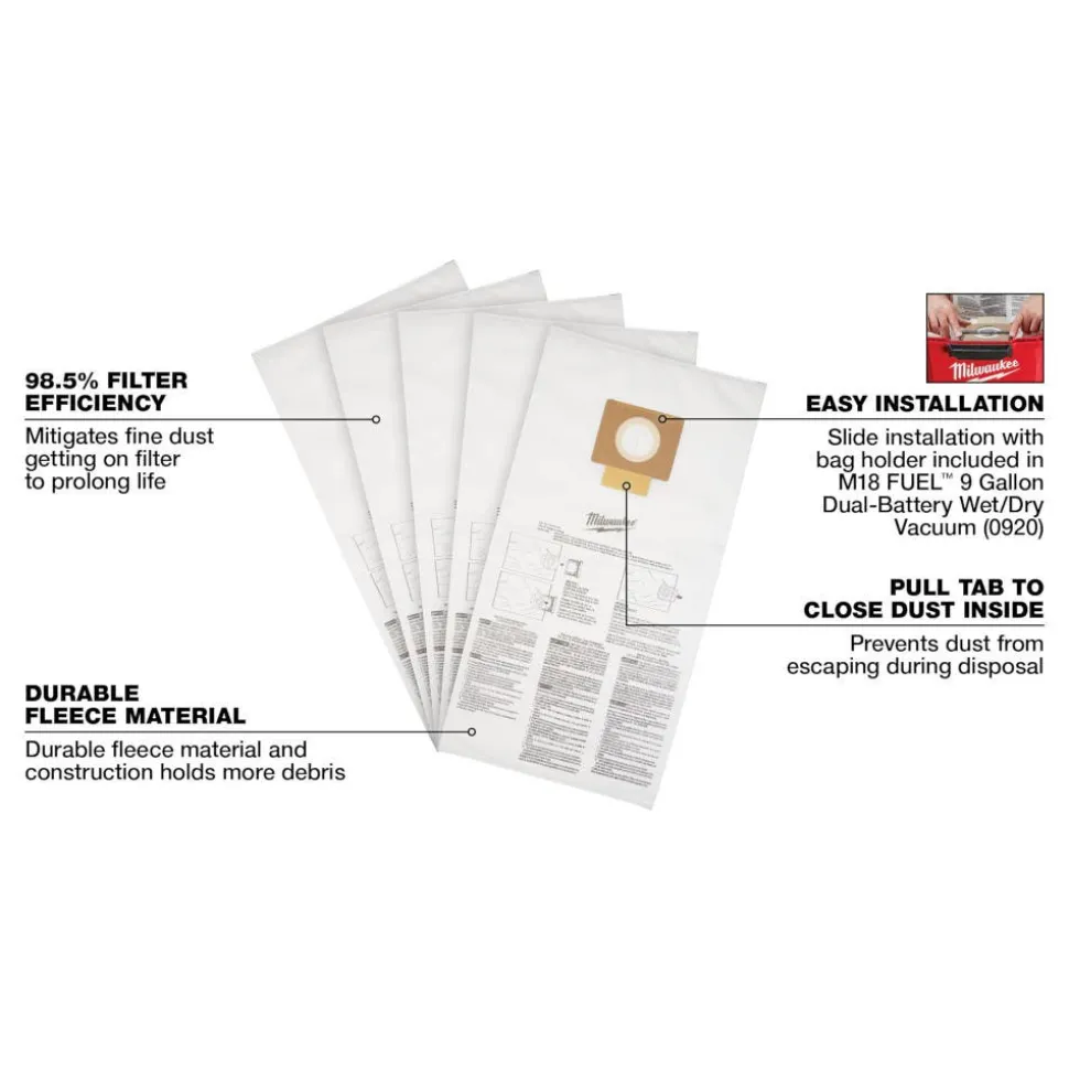 Milwaukee Fleece Dust Bags (5PK) - 9 Gallon 49-90-1989