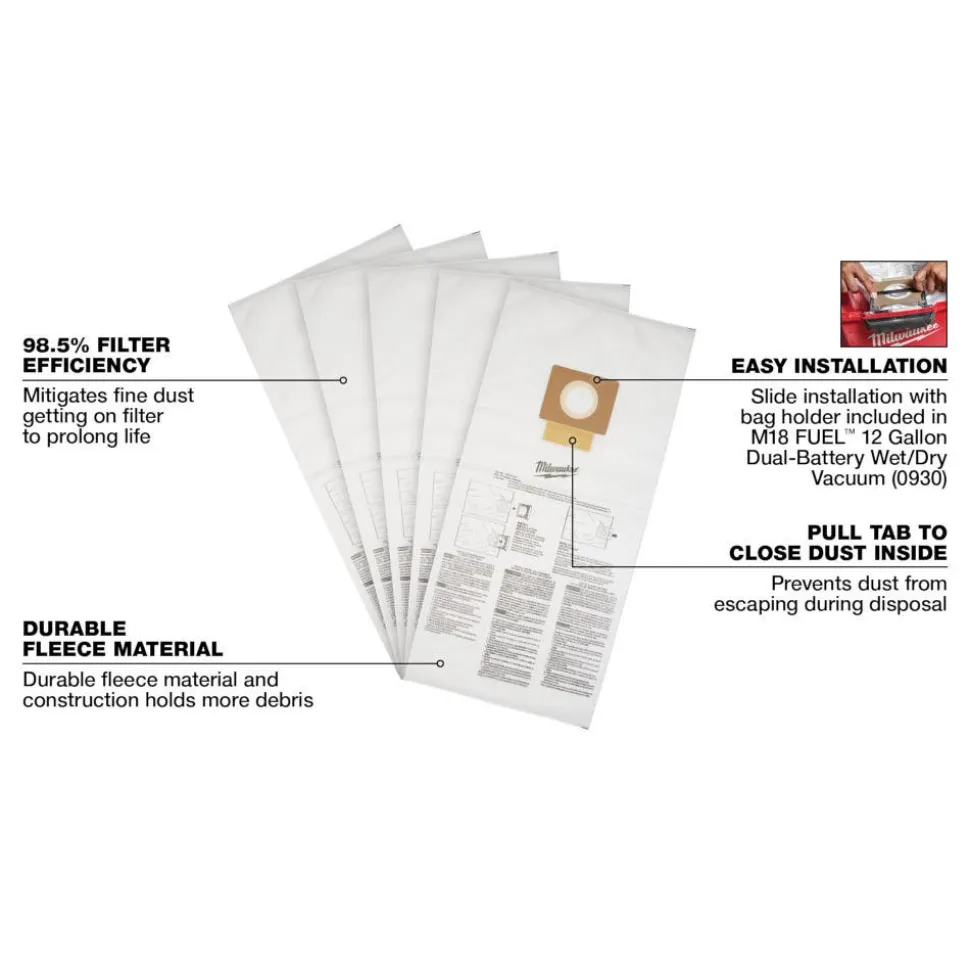 Milwaukee Fleece Dust Bags (5PK) - 12 Gallon 49-90-1999