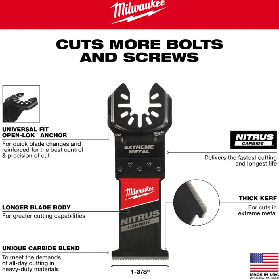 Milwaukee NITRUS CARBIDE Extreme Metal Universal Fit OPEN-LOK Multi-Tool Blade 10PK 49-25-1569
