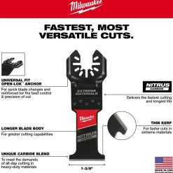 Milwaukee NITRUS CARBIDE Extreme Materials Universal Fit OPEN-LOK Multi-Tool Blade 5PK 49-25-1575