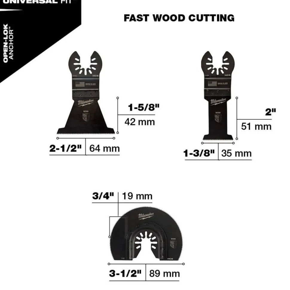 Milwaukee Open-Lok 3 Piece Wood Cutting Multi-Tool Blade Variety Pack 49-10-9004