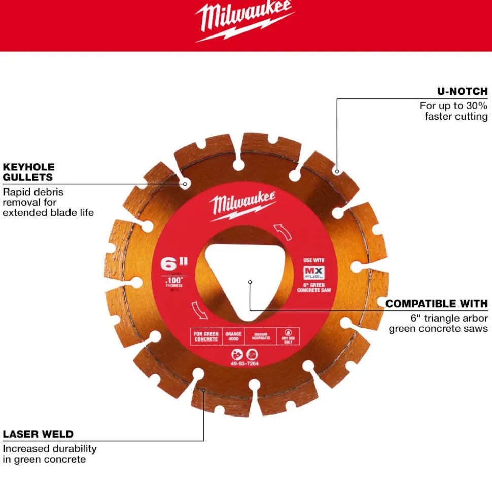 Milwaukee Orange 6" x .100" Diamond Blade for Green Concrete (General Purpose) 49-93-7264