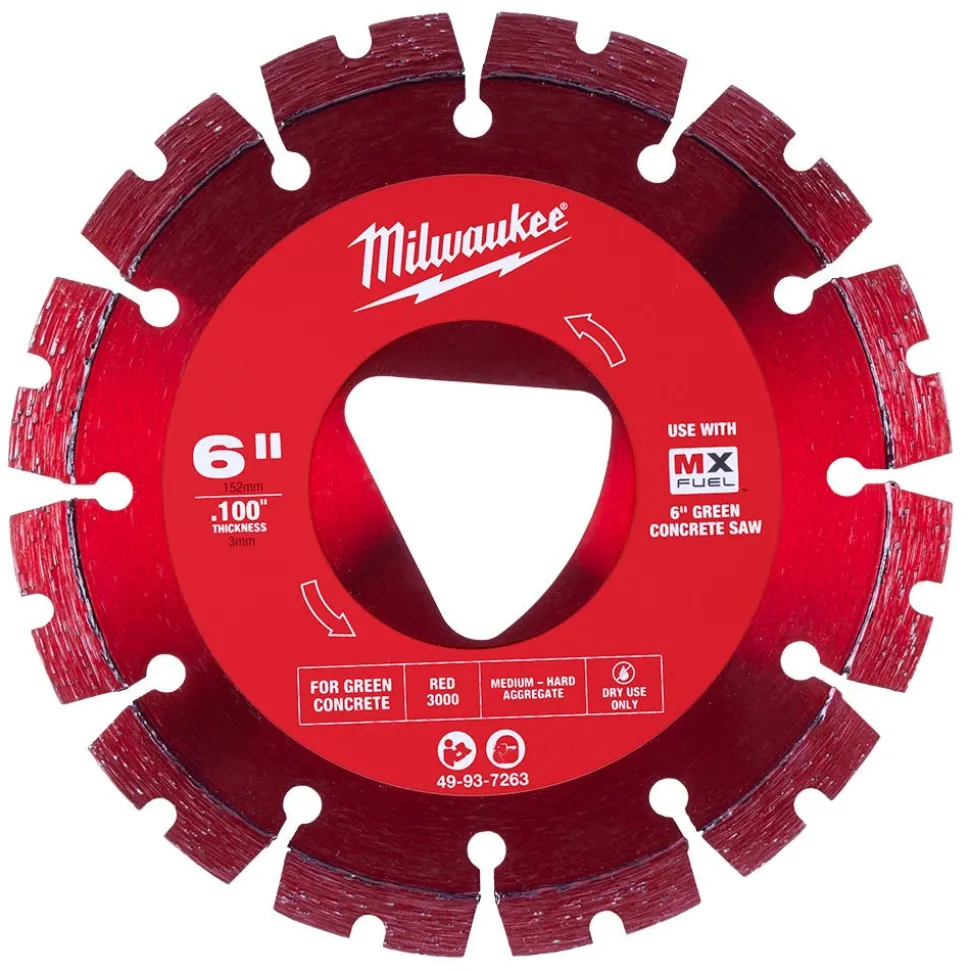 Milwaukee Red 6" x .100" Diamond Blade for Green Concrete (Medium-Hard) 49-93-7263