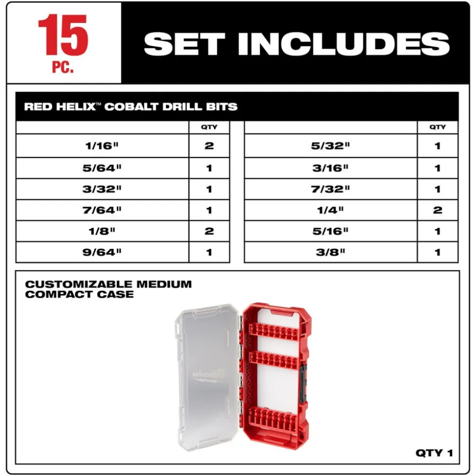 Milwaukee RED HELIX Cobalt Drill Bit Set - 15 Piece 48-89-2370