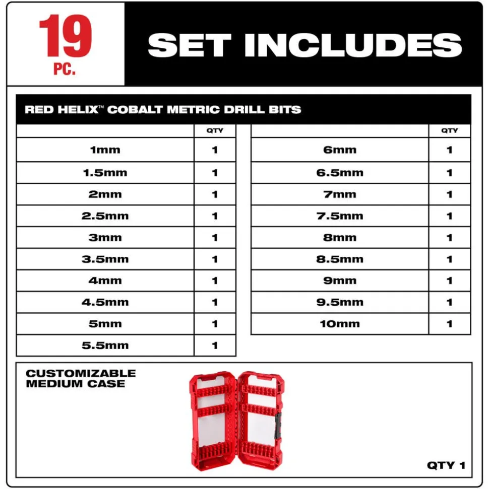 Milwaukee RED HELIX Cobalt Metric Drill Bit Set - 19 Piece 48-89-2530
