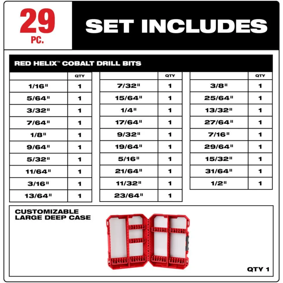 Milwaukee RED HELIX Cobalt Drill Bit Set - 29 Piece 48-89-2332