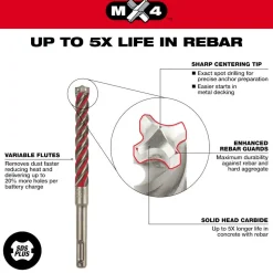 Milwaukee SDS-Plus 3/8" x 10" x 12" MX4 4-Cutter Rotary Hammer Drill Bit 48-20-7354
