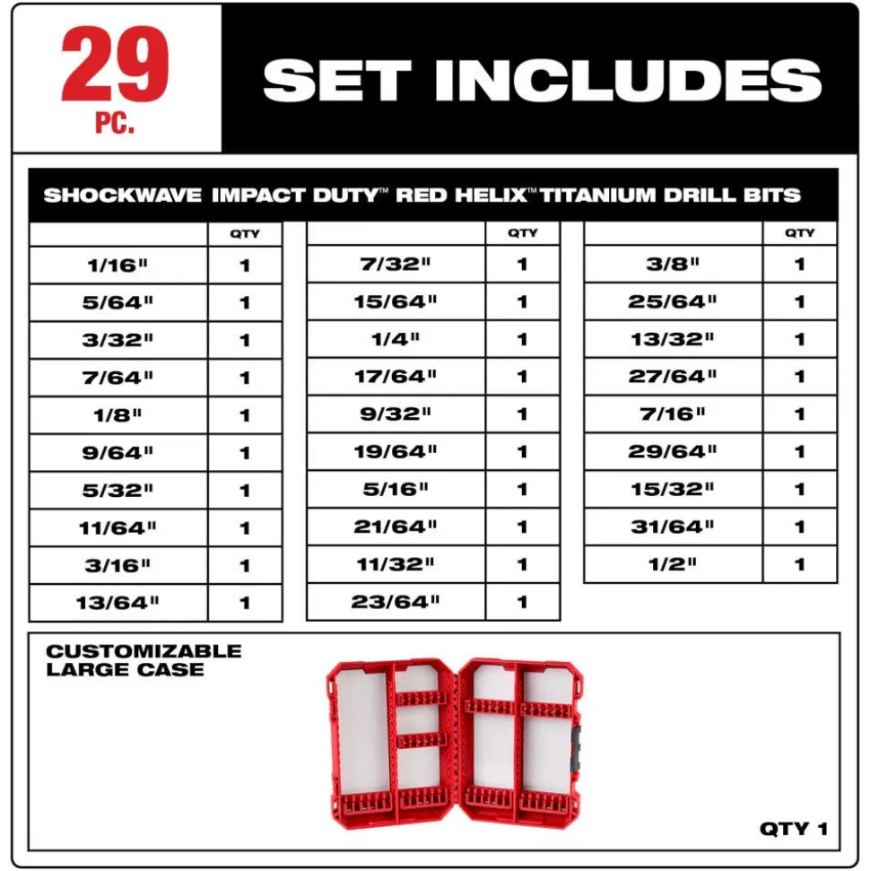 Milwaukee SHOCKWAVE Impact Duty RED HELIX Titanium Drill Bit Set - 29 Piece 48-89-4672