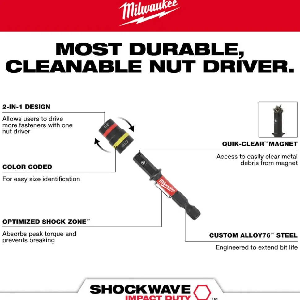 Milwaukee SHOCKWAVE Impact Duty 1/4" and 5/16" x 2-1/4" QUIK-CLEAR 2-in-1 Magnetic Nut Driver 49-66-4542