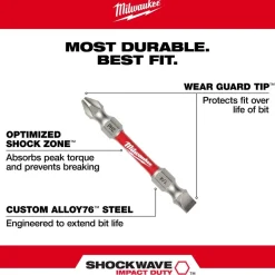 Milwaukee SHOCKWAVE Impact Duty PH2/SQ2/T25 Double Ended Bits 3 Piece 48-32-4319