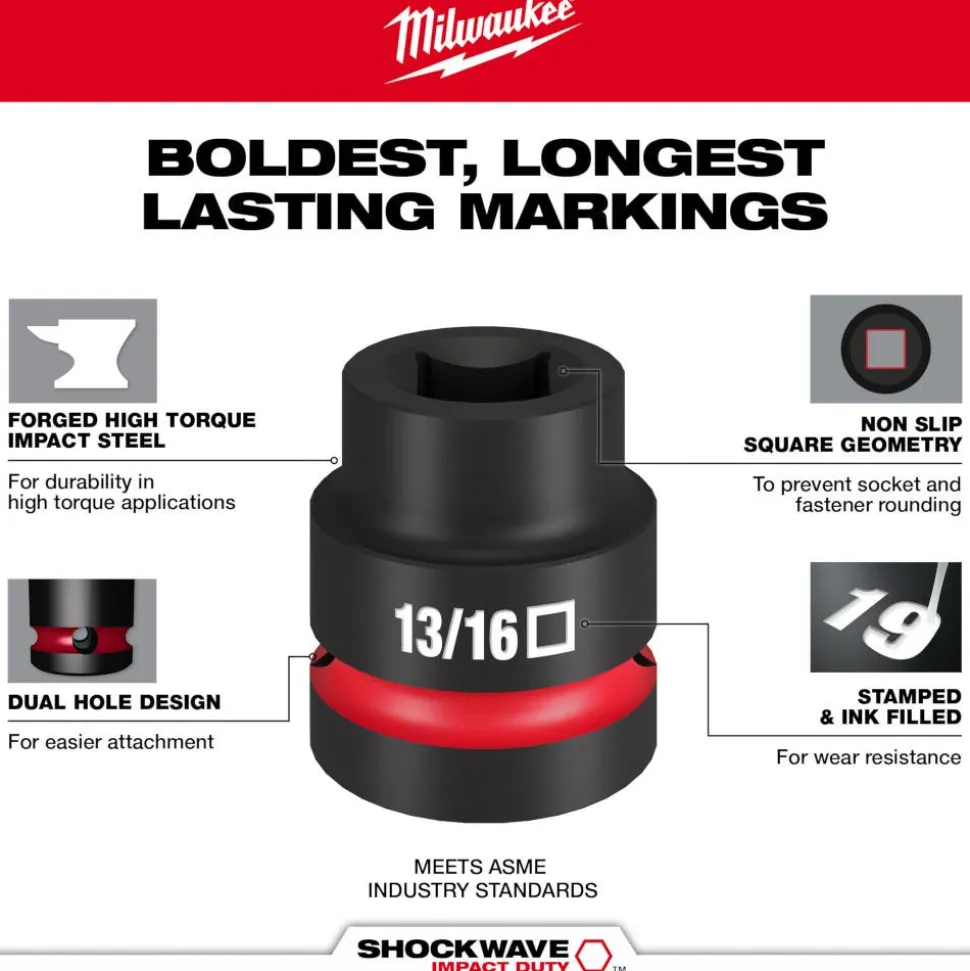 Milwaukee SHOCKWAVE Impact Duty 1" Drive 13/16" Standard 4 Point Square Socket 49-66-7841