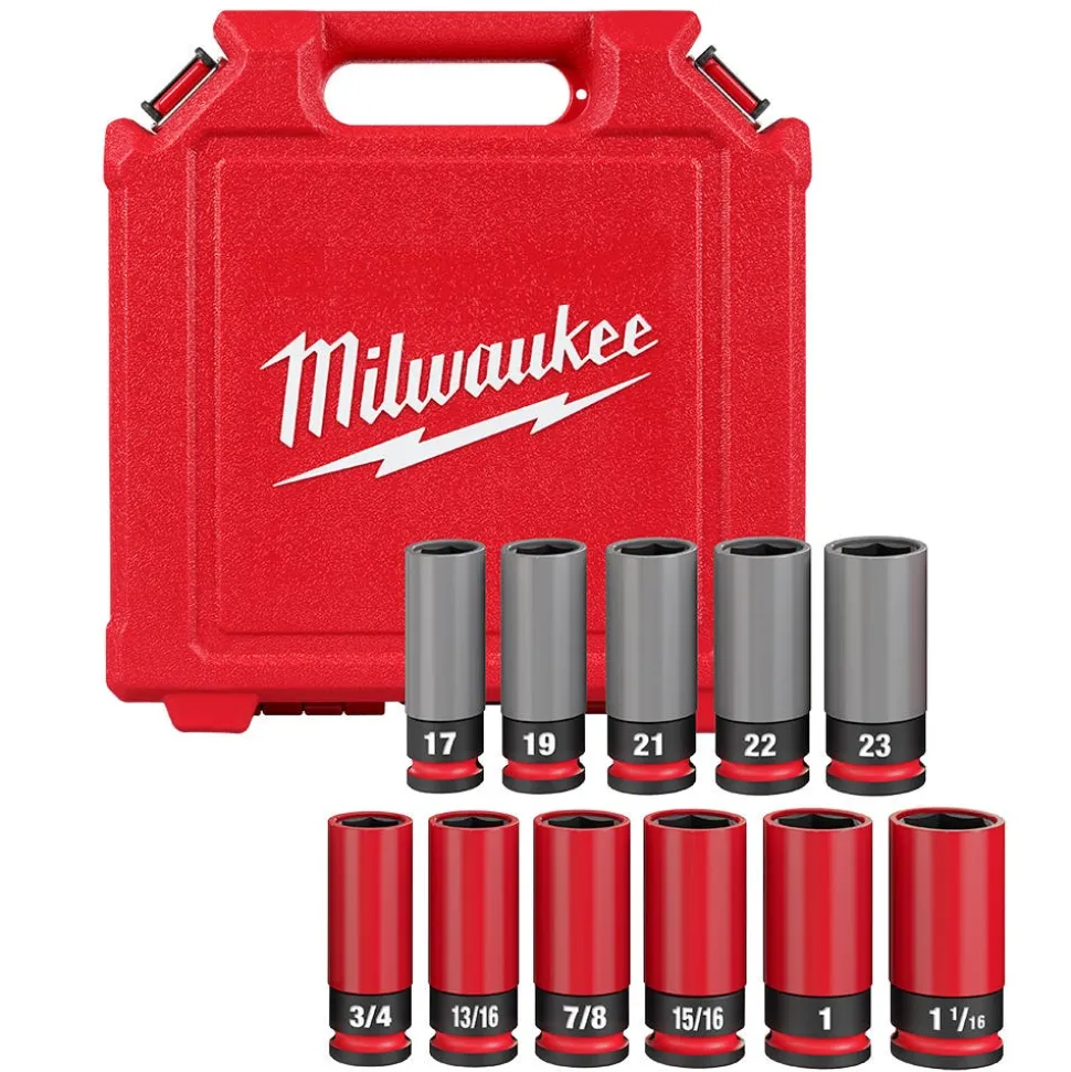 Milwaukee SHOCKWAVE Impact Duty 1/2" Drive SAE & Metric 11 Piece Lug Nut Wheel Socket Set 49-66-7833