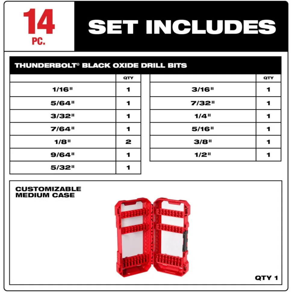 Milwaukee THUNDERBOLT Black Oxide Drill Bit Set - 14 Piece 48-89-2800