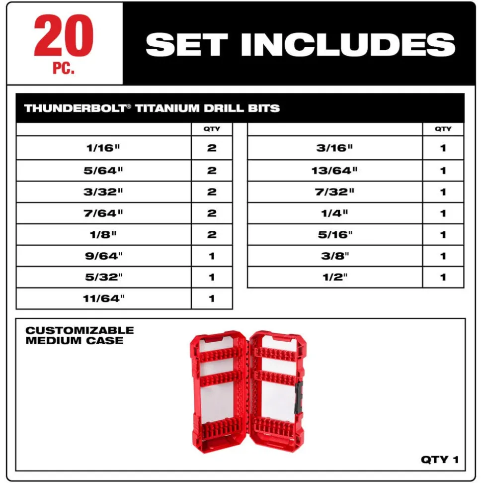 Milwaukee THUNDERBOLT Titanium Drill Bit Set - 20 Piece 48-89-1105
