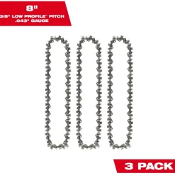 Milwaukee Tools 8" 3/8" LOW PROFILE Pitch, .043" Gauge Saw Chain - 3 PK 49-16-2817
