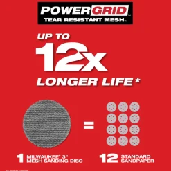 Milwaukee Tools 3” 180 Grit Mesh Sanding Discs with POWERGRID Tear Resistant Mesh – 12 pk + Pad Saver 48-80-6180