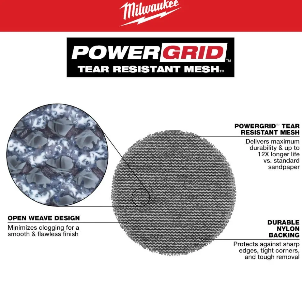 Milwaukee Tools 3” 320 Grit Mesh Sanding Discs with POWERGRID Tear Resistant Mesh – 12 pk + Pad Saver 48-80-6320