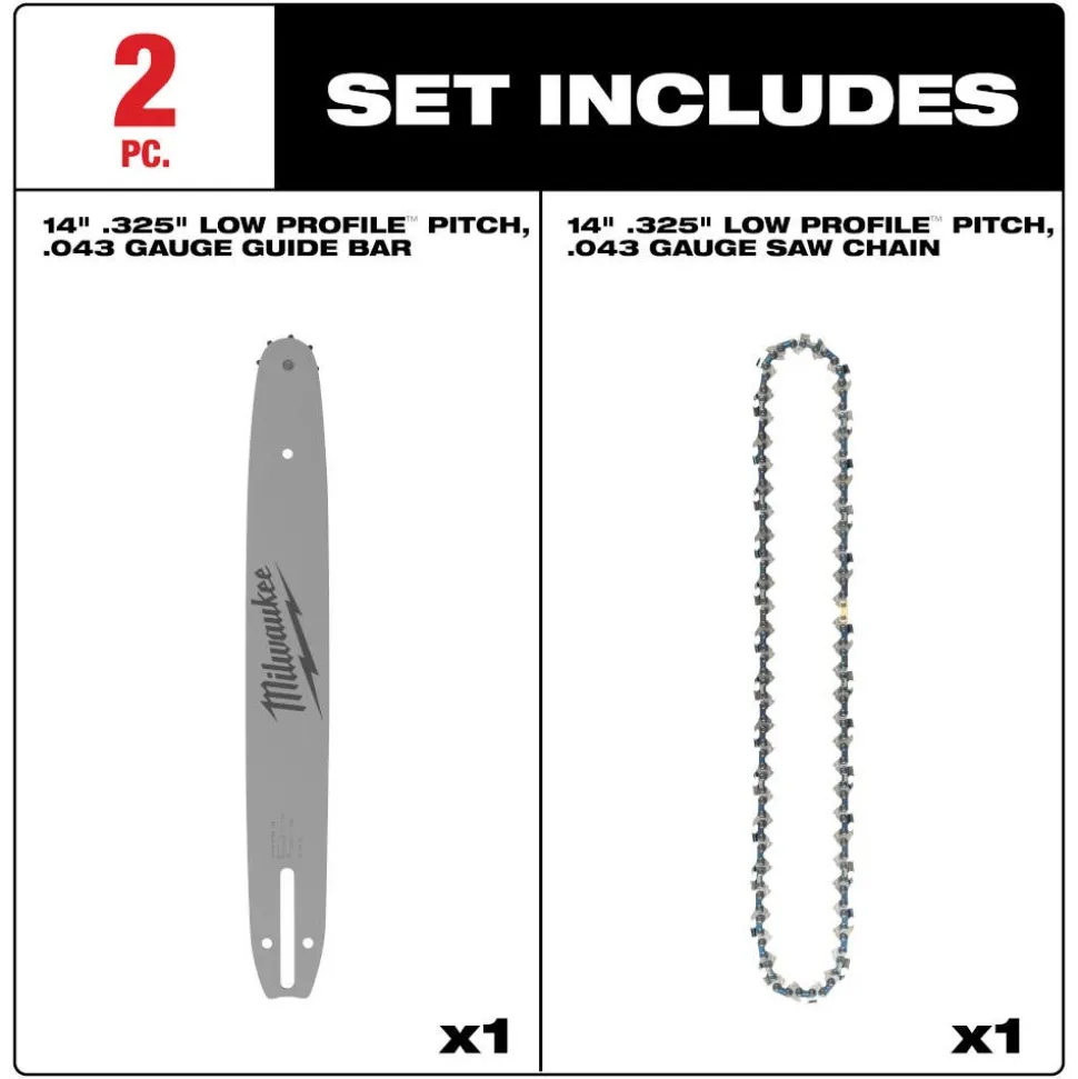 Milwaukee Tools 14" .325" LOW PROFILE™ Pitch, .043" Gauge Saw Chain and Guide Bar Set 49-16-2820