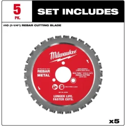 Milwaukee Tools #10 (1-1/4”) Rebar Cutting Blade - 5 PK 48-40-4065