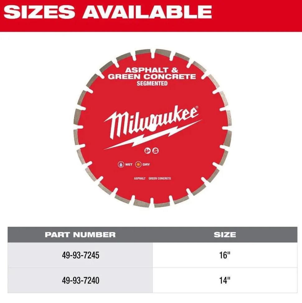 Milwaukee Tools 14" Asphalt & Green Concrete Segmented 49-93-7240