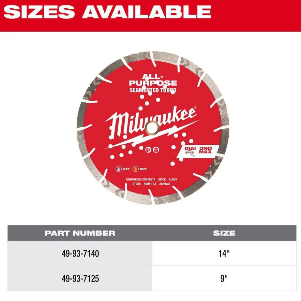Milwaukee Tools 14" Diamond Blade Universal Segmented-Turbo 49-93-7140