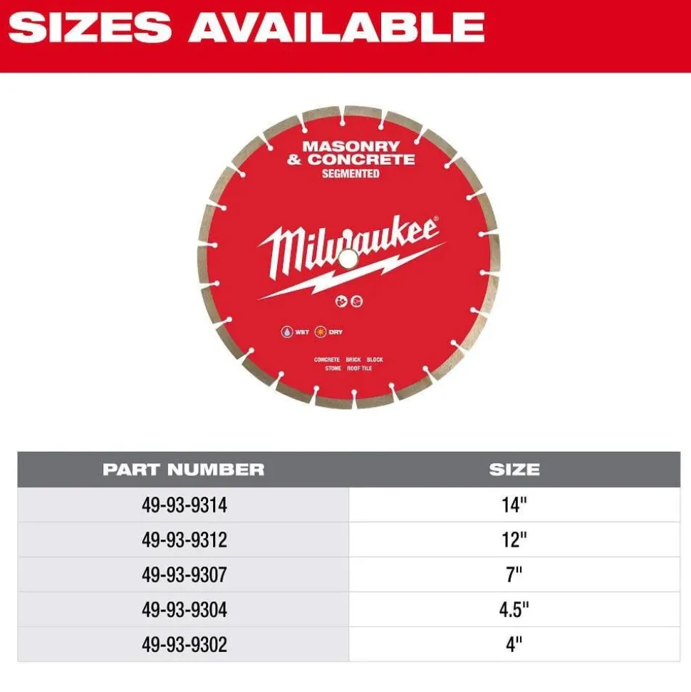 Milwaukee Tools 14" Segmented Masonry & Concrete Diamond Blade 49-93-9314