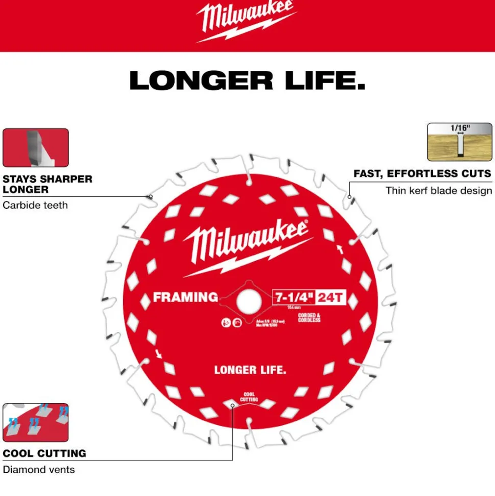 Milwaukee Tools 7-1/4" 24T Framing Circular Saw Blade - 2PK 48-40-0722