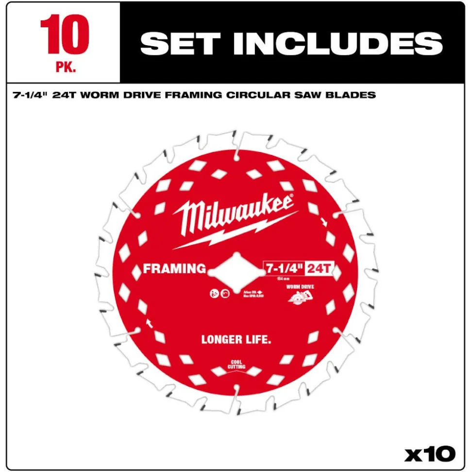 Milwaukee Tools 7-1/4" 24T Worm Drive Framing Circular Saw Blades 48-41-0723