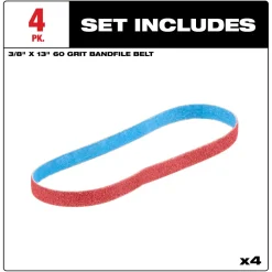 Milwaukee Tools 3/8” x 13” 60 Grit Bandfile Belts – 4 pack 48-80-7060