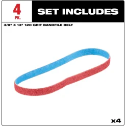 Milwaukee Tools 3/8” x 13” 120 Grit Bandfile Belts – 4 pack 48-80-7120
