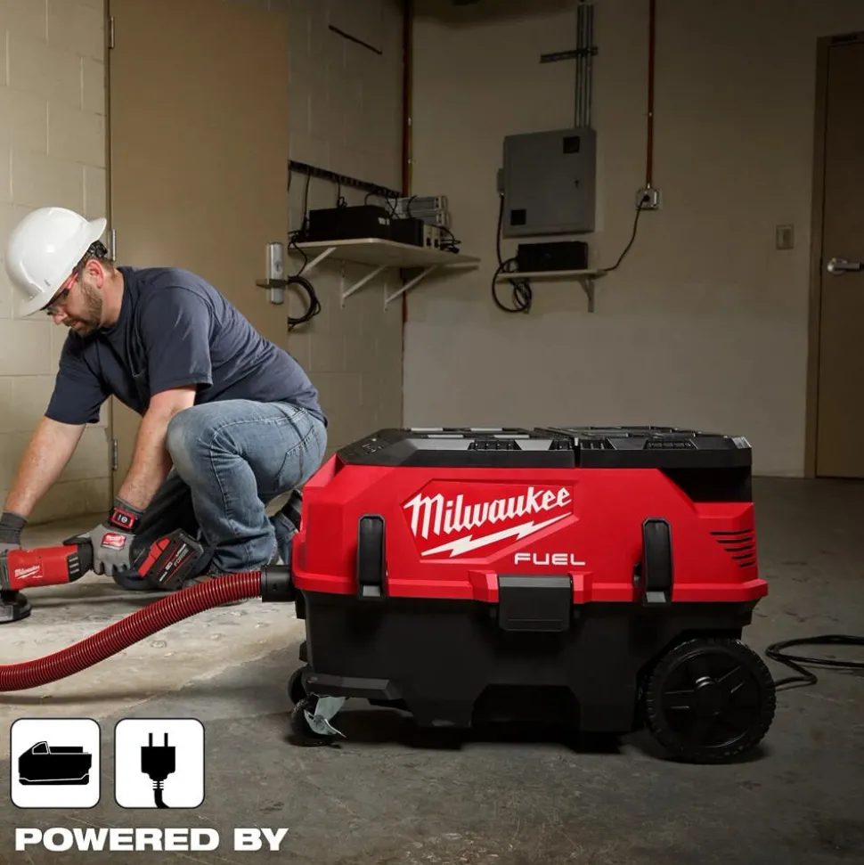 Milwaukee Tools M18 FUEL™ 9 Gallon Dual Battery or AC / PACKOUT™ / VACLINK™ Wet/Dry Dust Extractor Vac (12.0Ah) Kit 0888-22HD