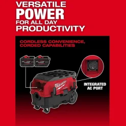 Milwaukee Tools M18 FUEL™ 9 Gallon Dual Battery or AC / PACKOUT™ / VACLINK™ Wet/Dry Dust Extractor Vac 0888-20