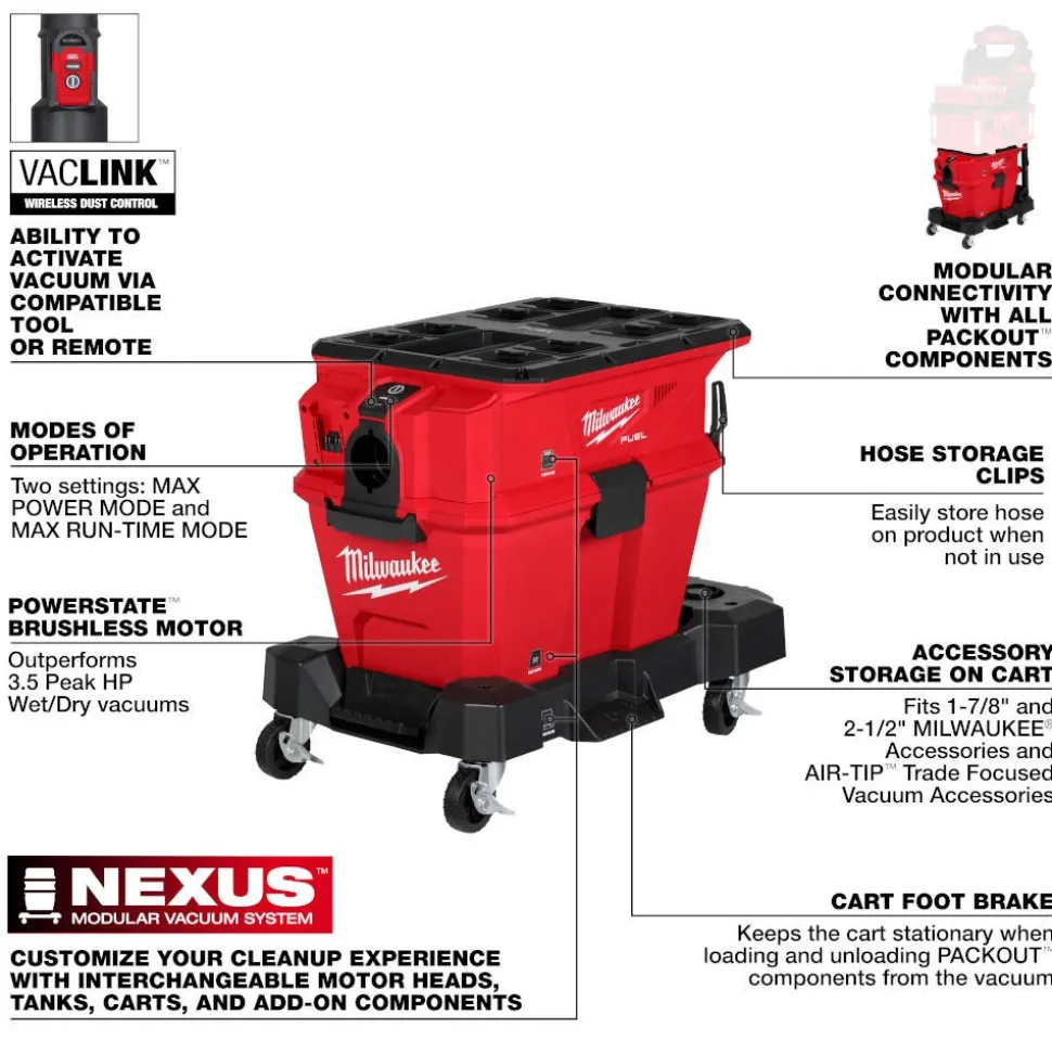 Milwaukee Tools M18 FUEL™ NEXUS™ 6 Gallon Wet/Dry Vacuum w/ PACKOUT™ Compatibility & VACLINK™ 0914-20