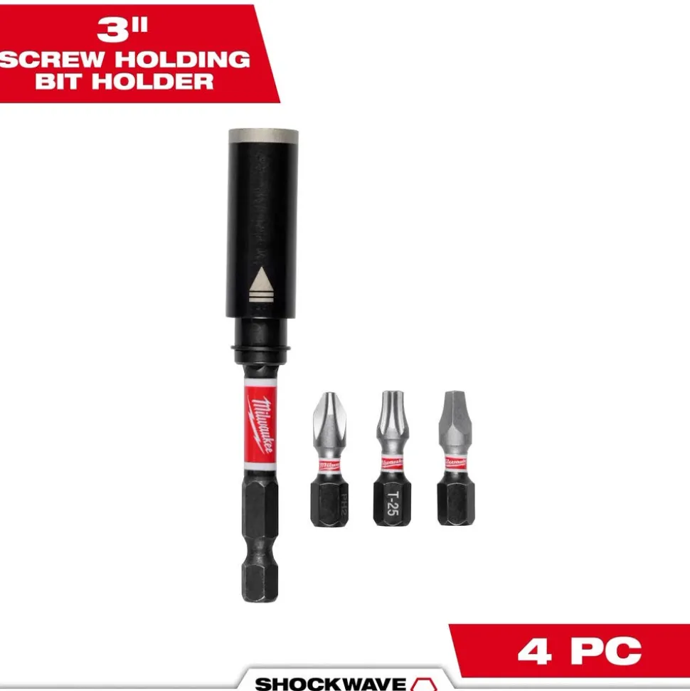 Milwaukee Tools SHOCKWAVE™ Impact Duty 3" Screw-Holding Bit Holder & Insert Bit Set (4Pc) 48-32-7905