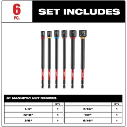 Milwaukee Tools SHOCKWAVE Impact Duty 6" Magnetic Nut Driver Set 6PC 49-66-4567