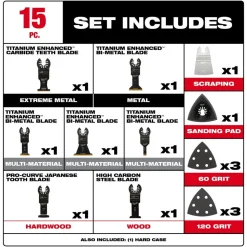 Milwaukee Universal Fit OPEN-LOK 15PC Oscillating Multi-Tool Blade Kit w/ Modular Case 49-10-9114