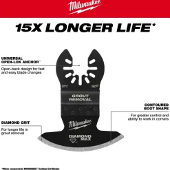 Milwaukee Universal Fit OPEN-LOK Diamond MAX Diamond Grit Grout Removal Multi-Tool Blade 1 PK 49-25-2272