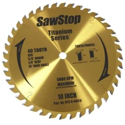 SawStop Table Saws SawStop 10" 40-Tooth Titanium Series Woodworking Table Saw Blade BTS-R-40ATB BTS-R-40ATB