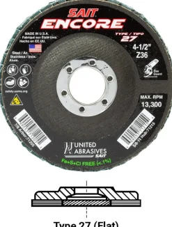 United Abrasives Encore Fiberglass Backed Flap Disc (Type 27) 4-1/2" x 5/8"-11, 60 Grit 71218