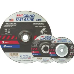 United Abrasives Sait A24N Fast Grinding Wheel 4 1/2" x 1/4" x 5/8-11" (Type 27/Depressed Center) with Super-Lock™ Hub, 10 Pack 20160