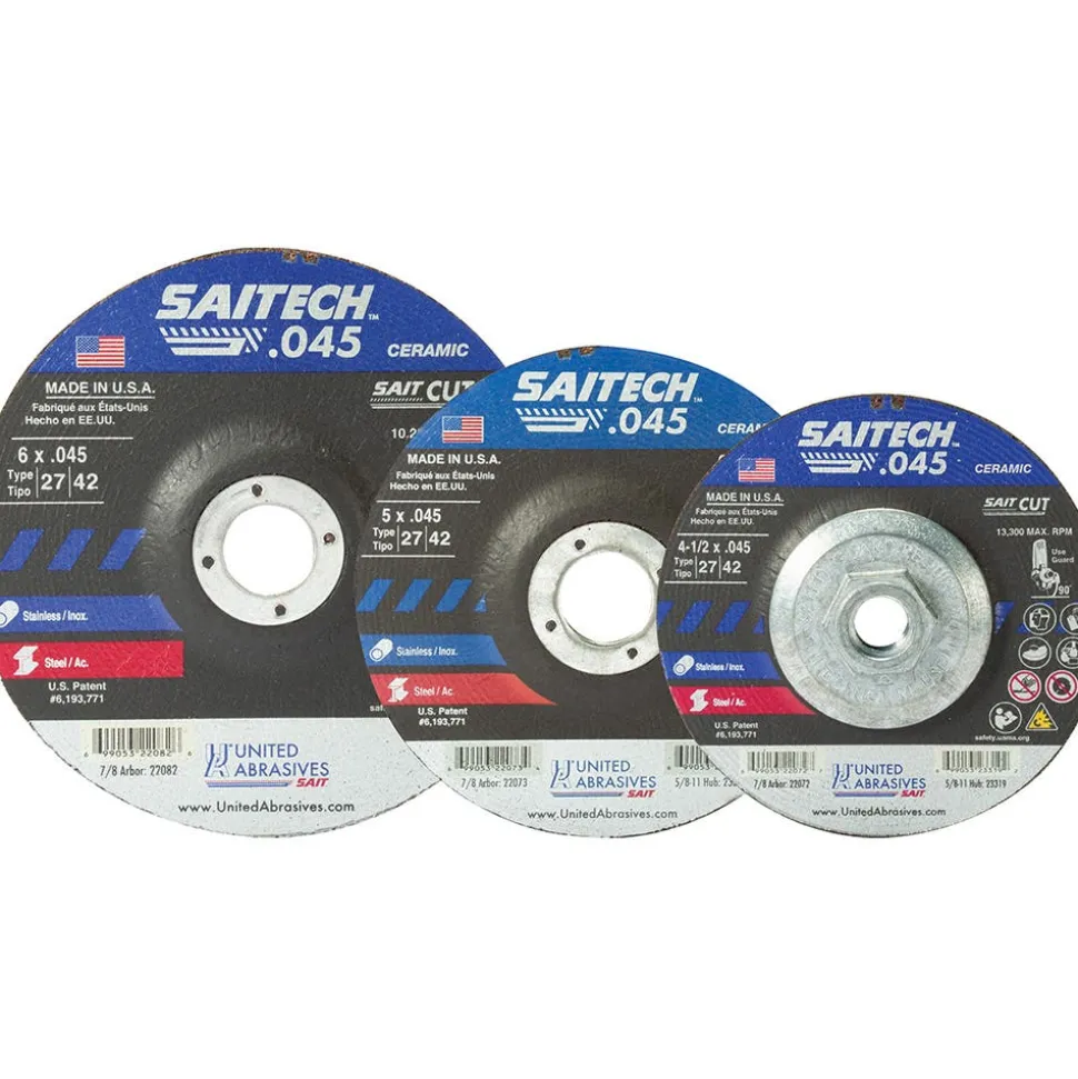 United Abrasives Sait Saitech High Performance Cut-Off Wheels (Type 27/Type 42 Depressed Center) 4-1/2" x .045" x 7/8", 50-Pack 22072