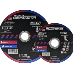 United Abrasives Sait The Ultimate Ceramic Premium Performance Cut-Off Wheels (Type 1/Type 41 Flat) 4-1/2" x .045" x 7/8", 50-Pack 22480