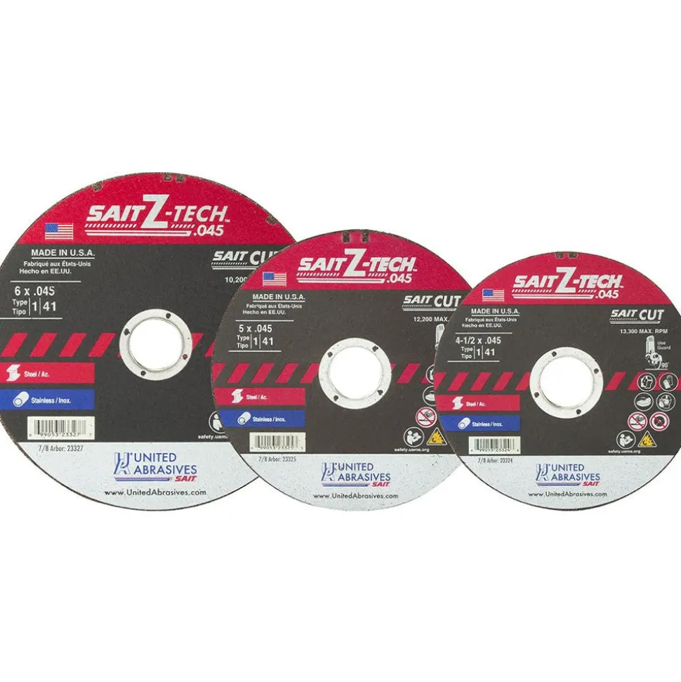 United Abrasives Sait Z-Tech High Performance Cut-Off Wheels (Type 1/Type 41 Flat) 4-1/2" x .045" x 7/8", 50-Pack 23324