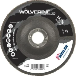 Weiler 6" Wolverine High Density Flap Disc, Flat (TY27), Phenolic Backing, 60Z, 7/8" Arbor 31440